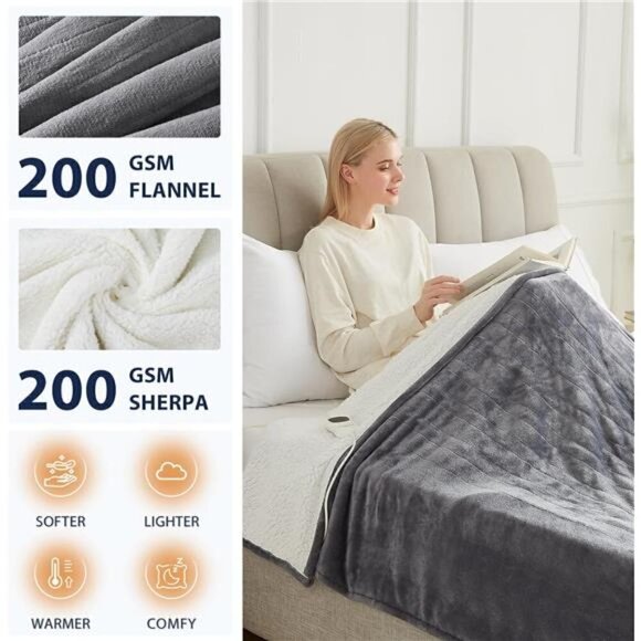 Heated Blanket Electric Throw - 84"x90" 1/2/4/6/8 Hours Auto-off 10 Heat Level - Picture 3 of 6